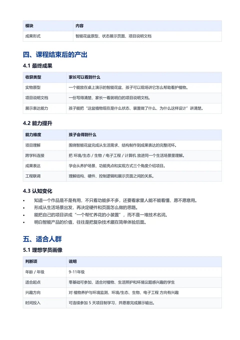 智能花盆 课程安排资料页预览