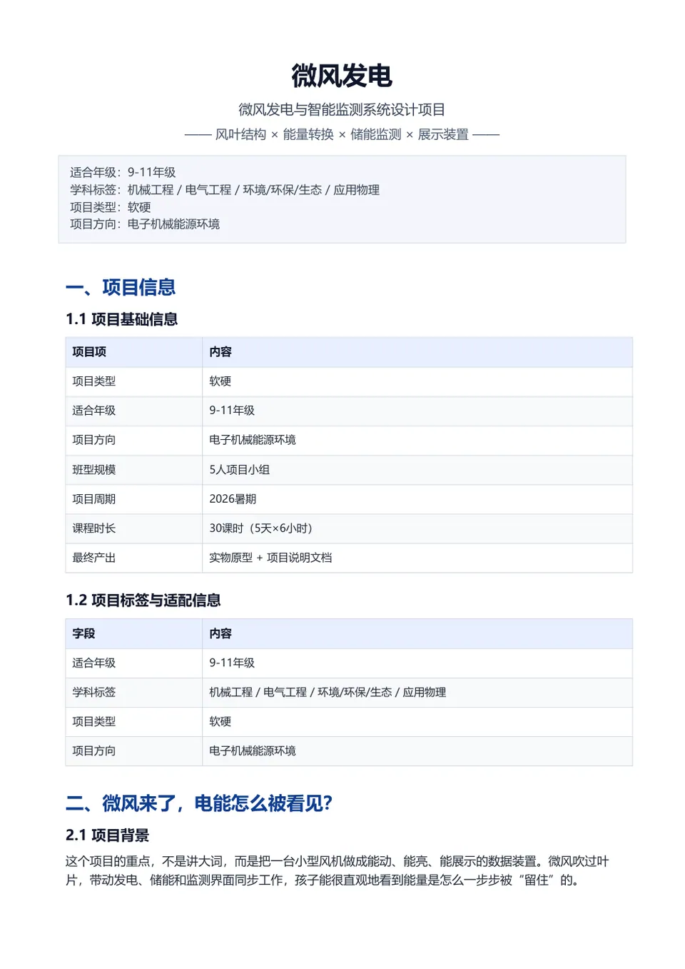 微风发电 计划书第 1 页预览